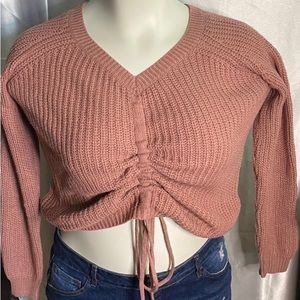 Plus size pull string knitted sweater